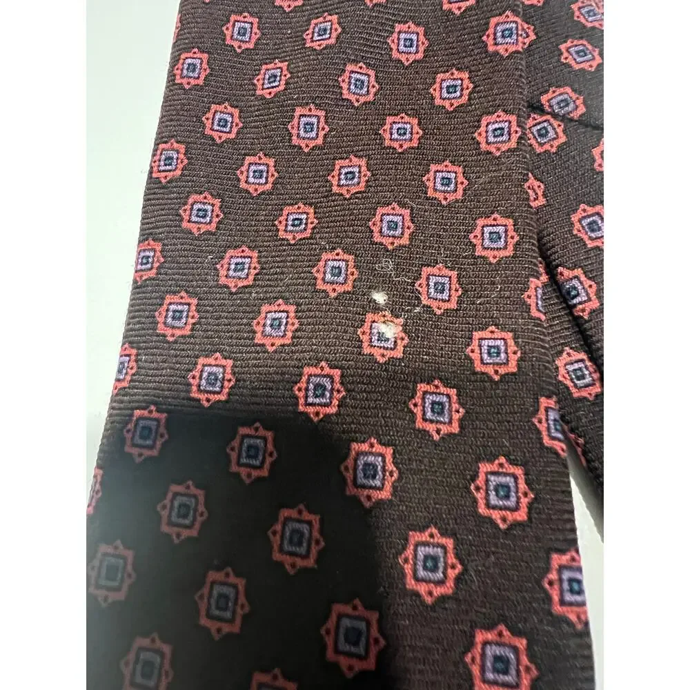 Vintage Filene's Boston Traders Silk Necktie Brown Pink Purple Geometric JL